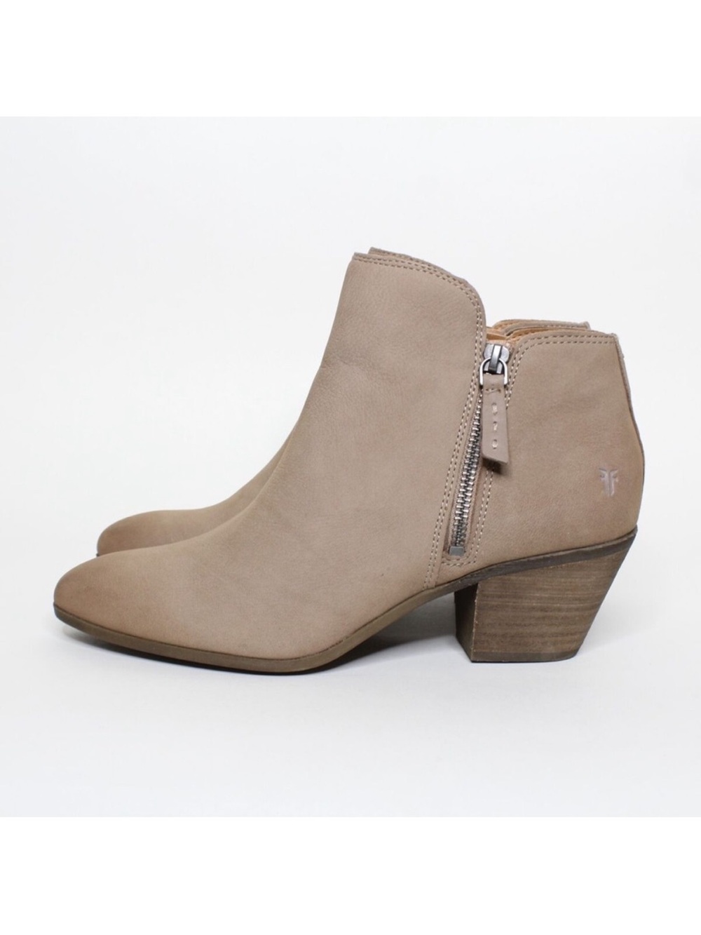 Frye Judith Double Zip Leather Ankle Boots Grey Taupe Size 7